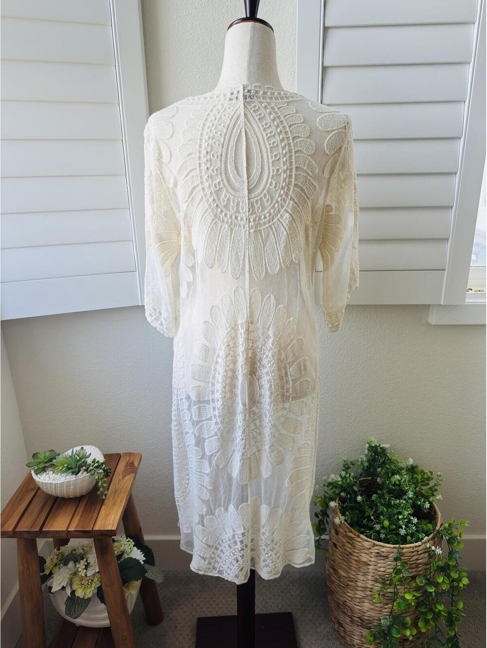 Rebellion Again Cream Embroidered Lace Long Cardigan - Size S - Picture 2 of 6